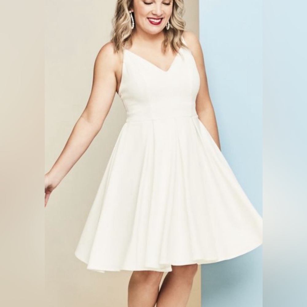 DB Studios spaghetti strap crepe plus fit-and-flare dress